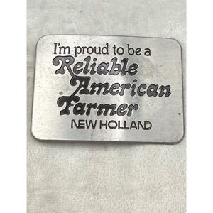 Vintage New Holland Belt Buckle Silver Tone Proud Reliable Farmer Western